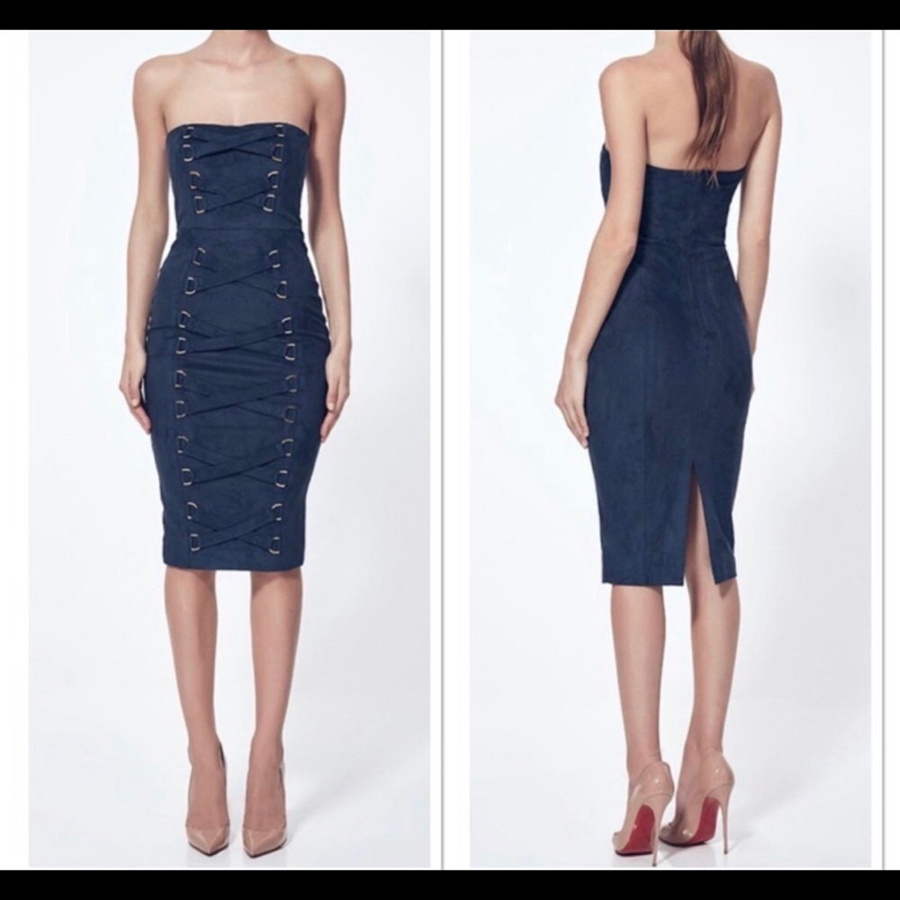 NWT Misha Collection Bandeau Pencil Black Strapless Dress